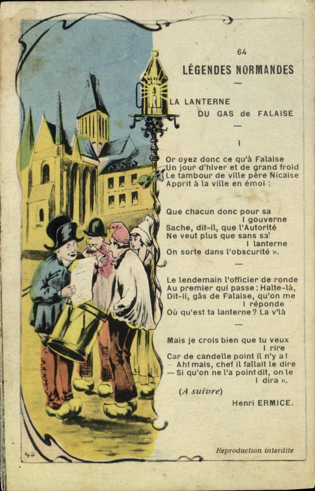 VINTAGE POSTCARD the Lantern Of Gas de Falaise Fiolklore Costume
