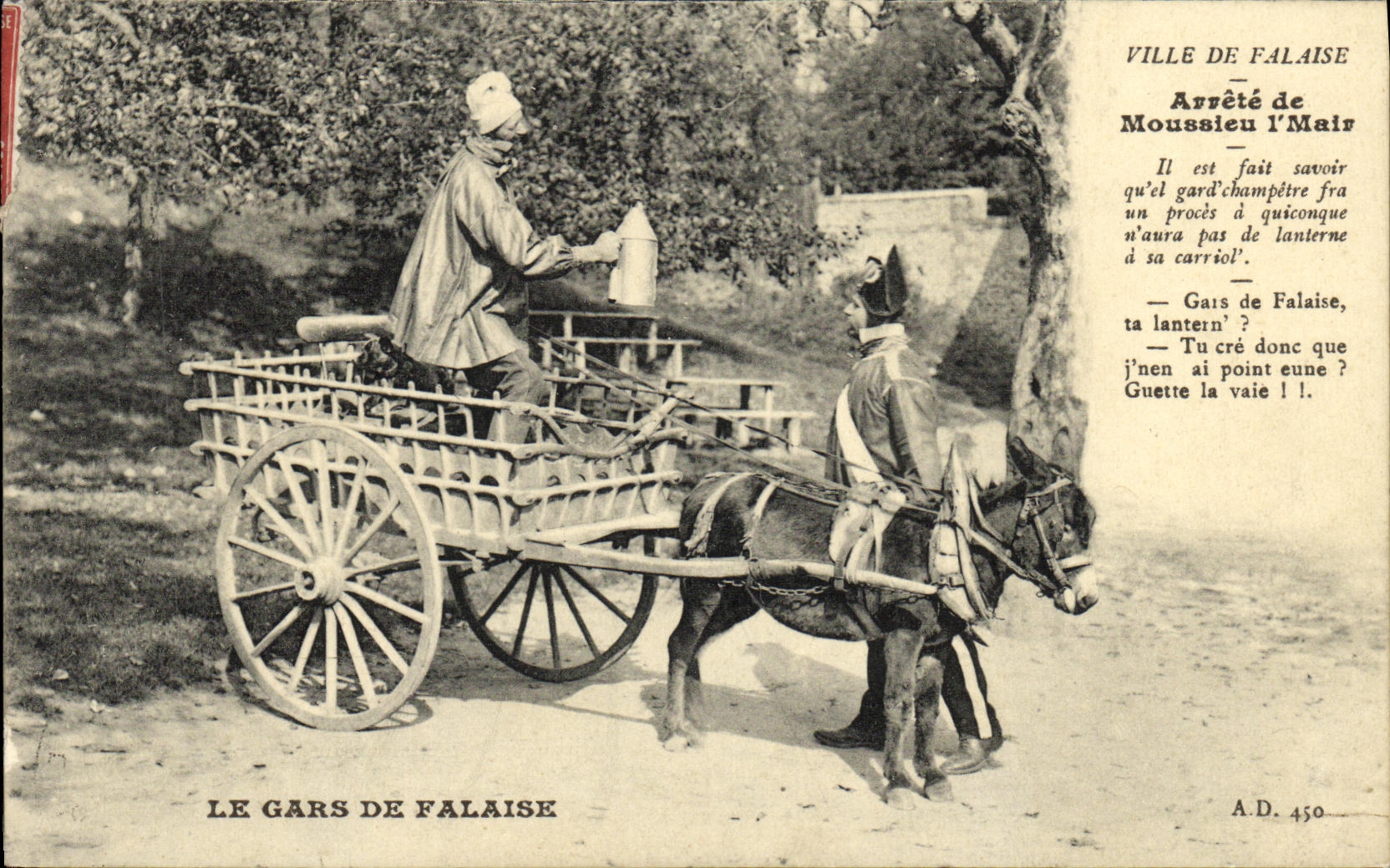 La POSTAL de la VENDIMIA el individuo del carro del acantilado tiene traje Ane del folklore