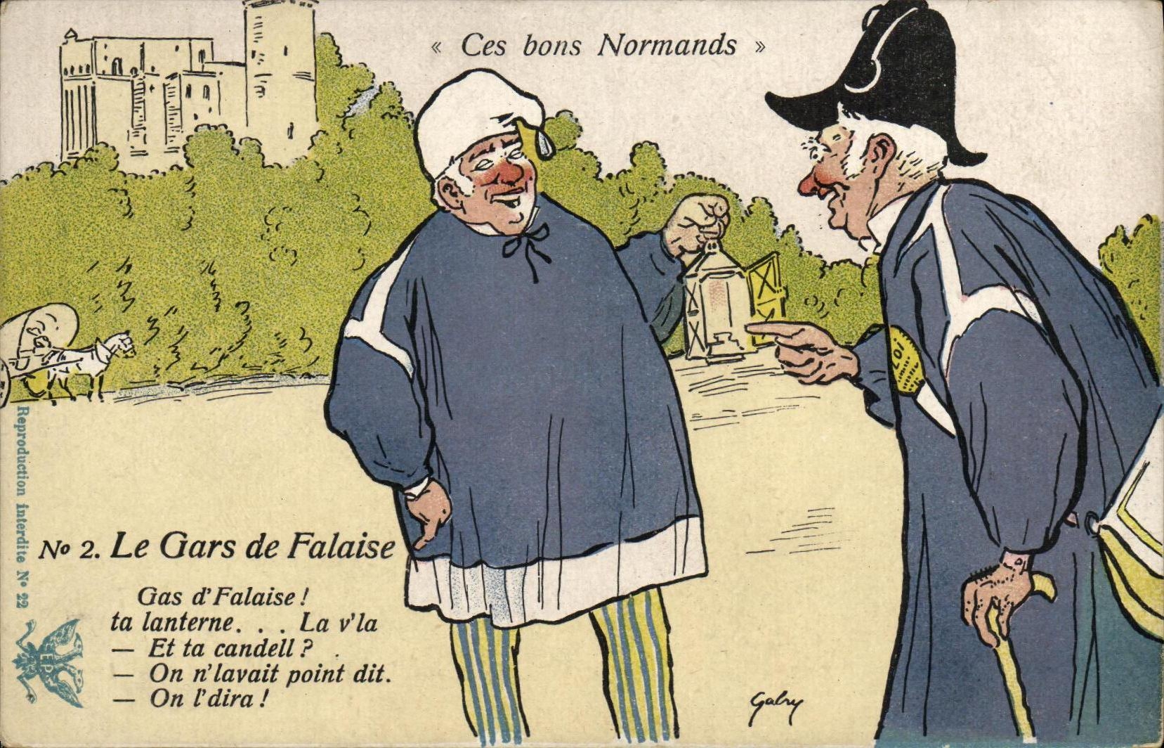 POSTAL de la VENDIMIA el individuo del acantilado traje normando del folklore de estas mercancias