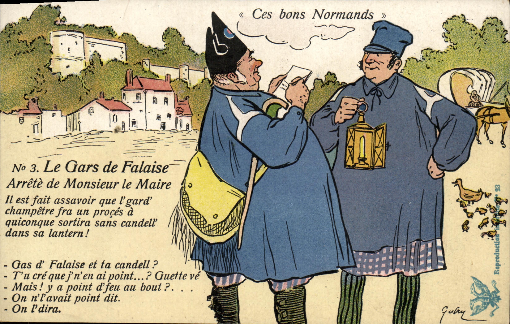 La POSTAL de la VENDIMIA el individuo del acantilado paro de senor prefecto el traje normando del folklore de estas mercancias