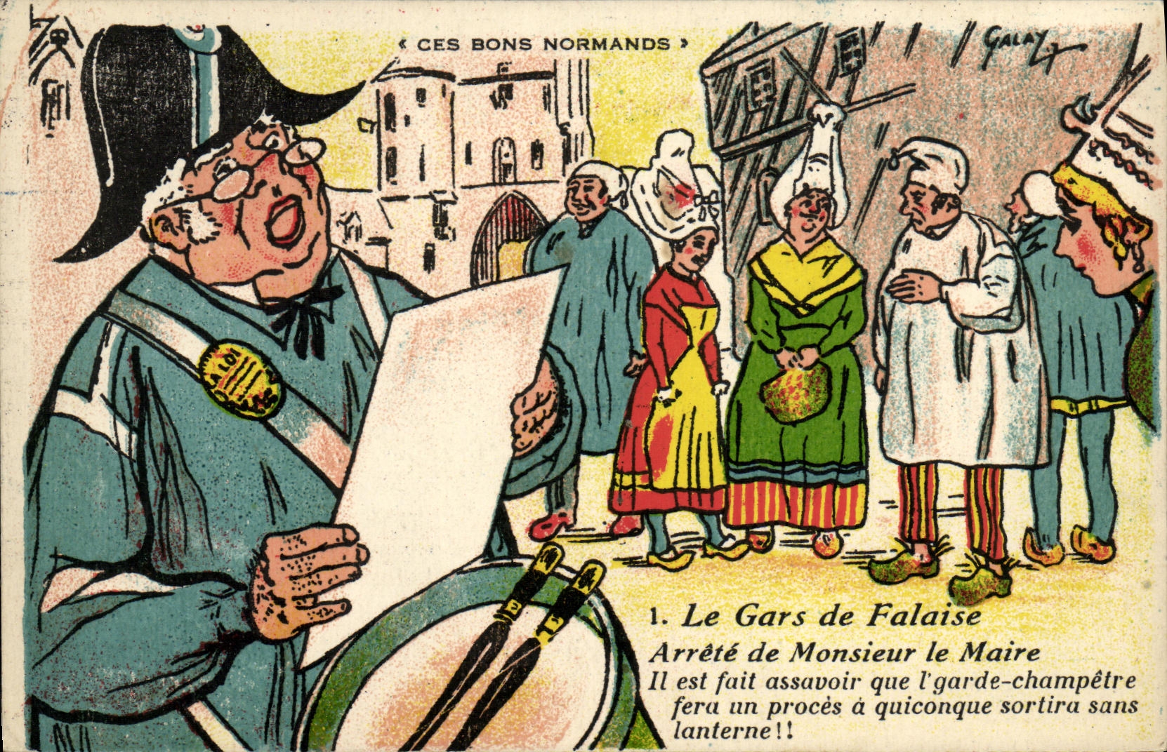 La POSTAL de la VENDIMIA el individuo del acantilado paro de senor prefecto el traje del folklore estas mercancias normandas