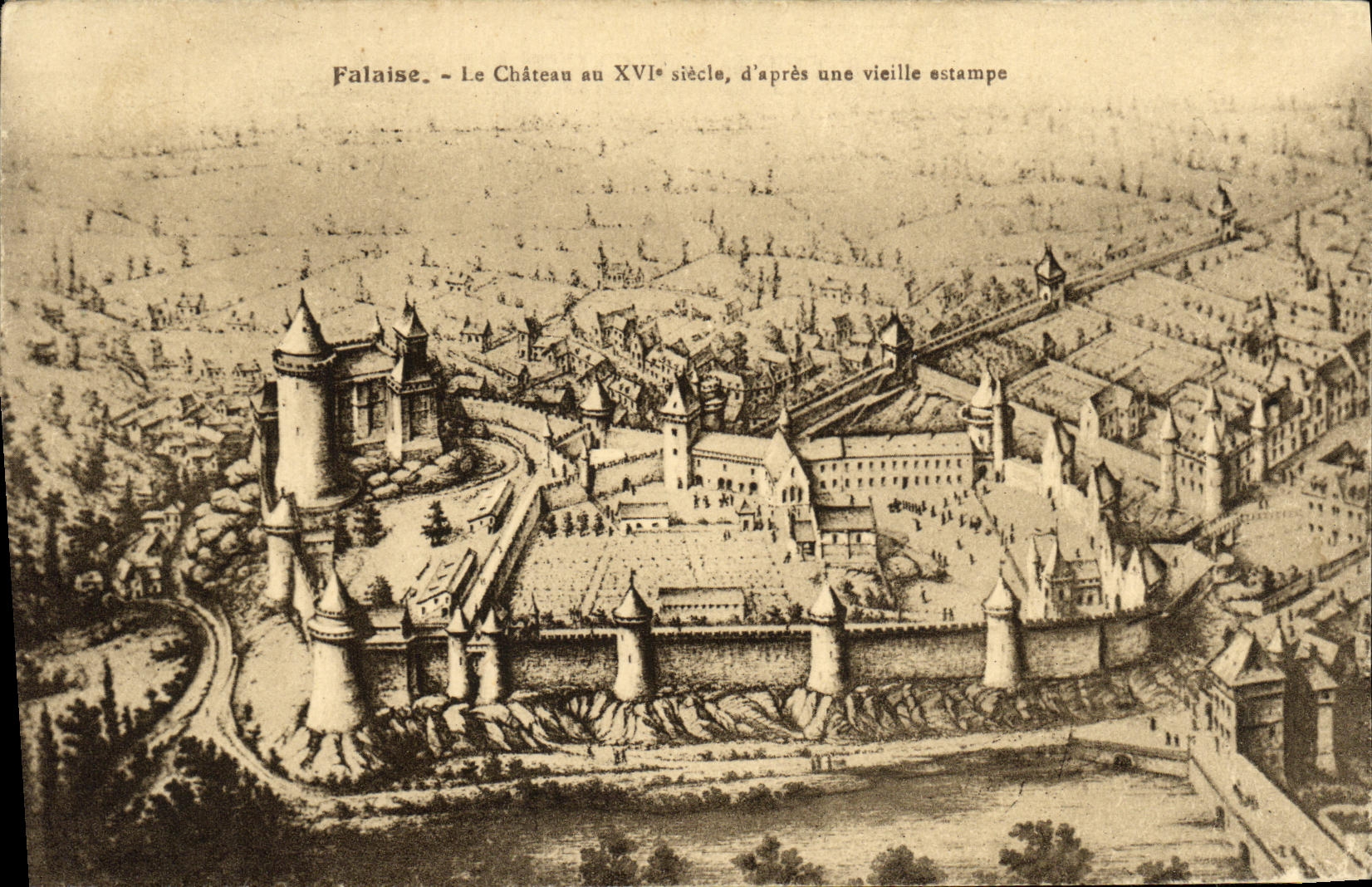 CPA Falaise Le Chateau au XVl e siecle d apres une vieille estampe