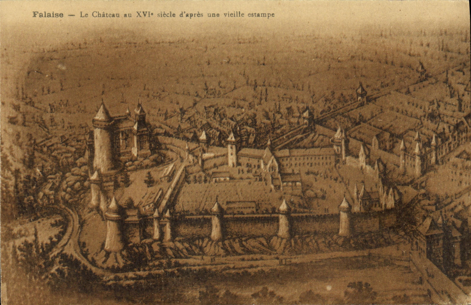 CPA Falaise Le Chateau au XVl e siecle d apres une vieille estampe