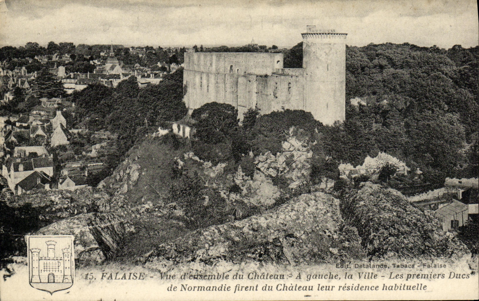 VINTAGE POSTCARD Cliff Seen D together of the Castle On the left the Town of Normandy