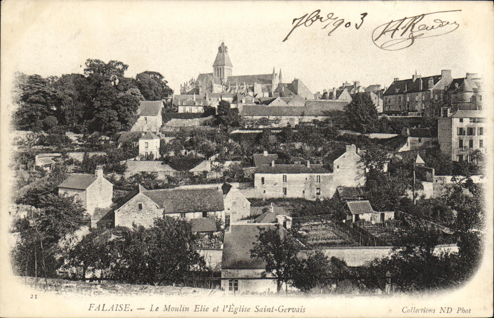 CPA Falaise Le Moulin Elie et l Eglise Saint Gervais