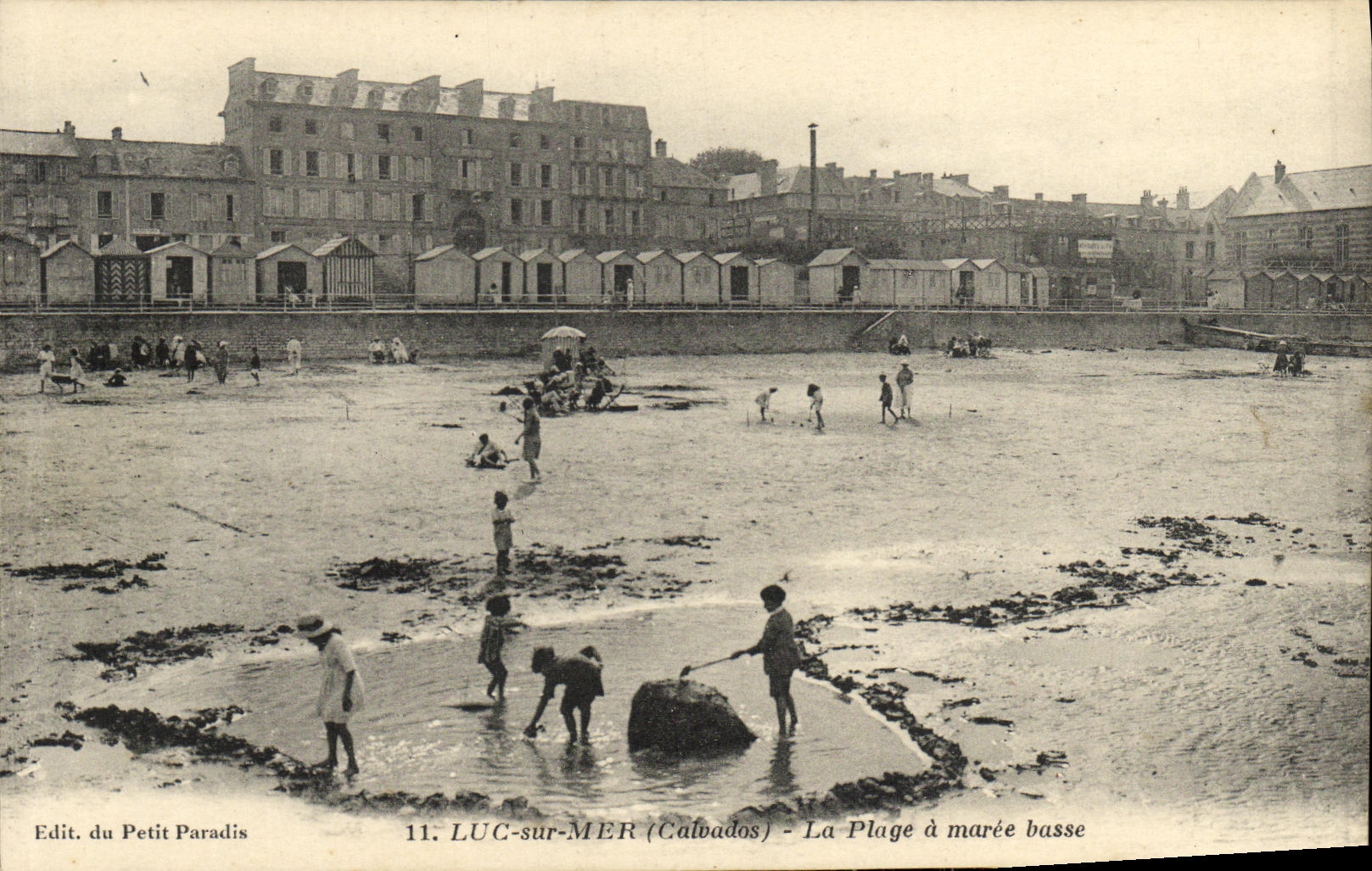 La POSTAL Lucas de la VENDIMIA en Mer la playa tiene ninos de la marea baja