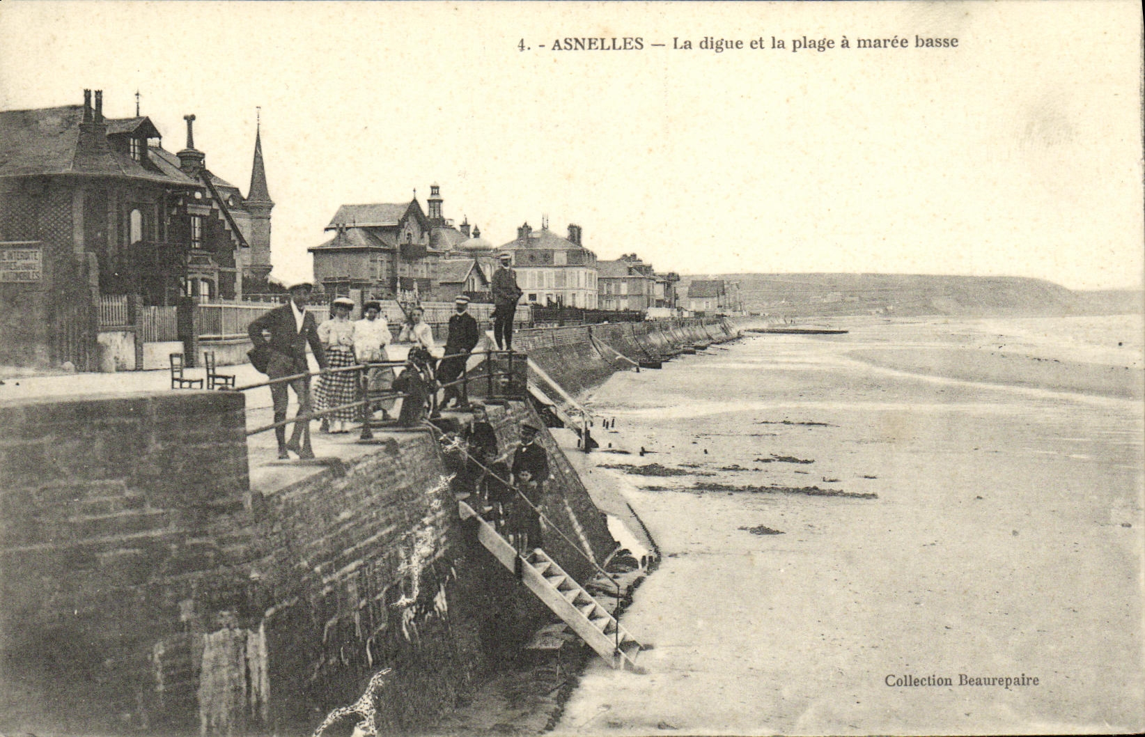 VINTAGE POSTCARD Asnelles the Dam and the Beach has Low tide