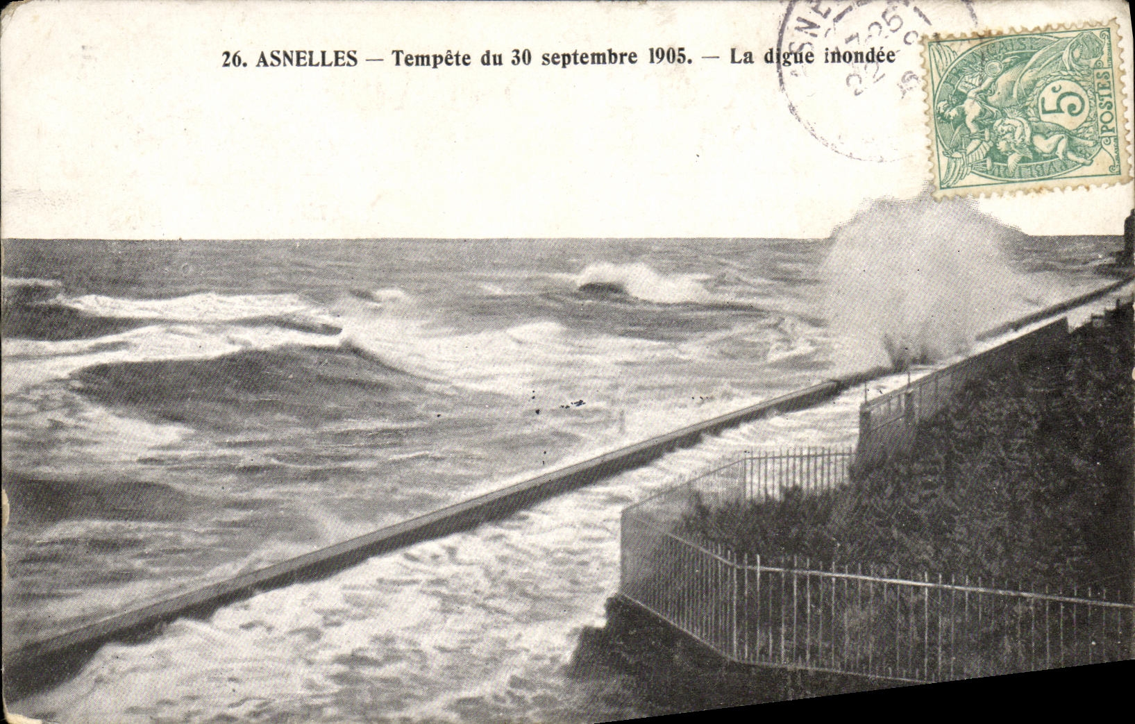 VINTAGE POSTCARD Asnelles Storm of September 30th  1905 the flooded dam