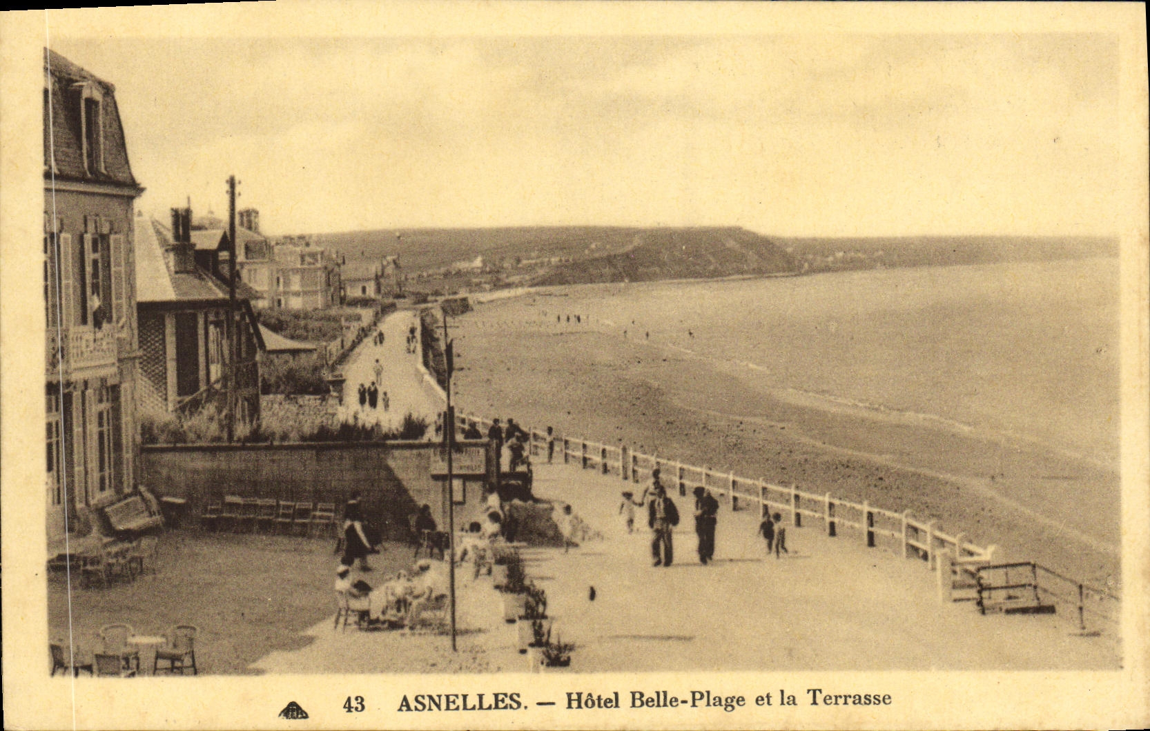 VINTAGE POSTCARD Asnelles Hotel Beautiful Beach and the Terrace