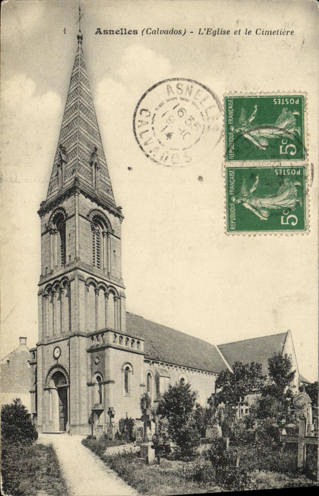 VINTAGE POSTCARD Asnelles L church and the Cemetery