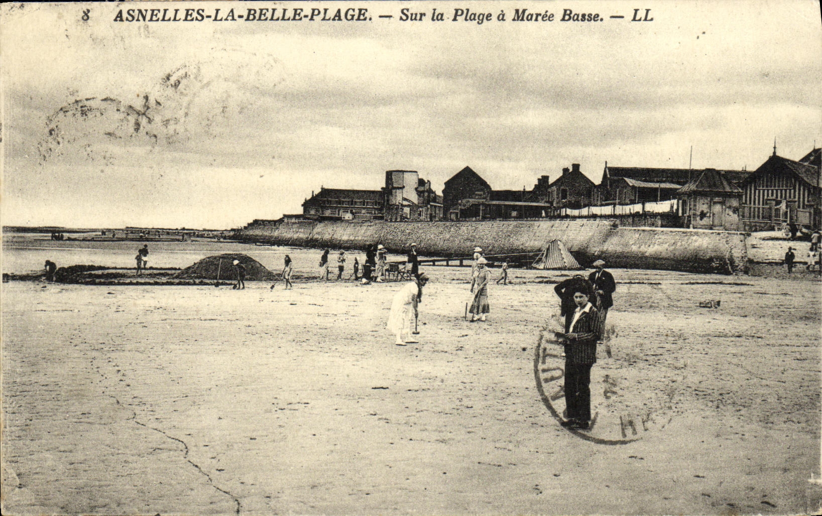 VINTAGE POSTCARD Asnelles the Beautiful Beach On the Beach Low tide