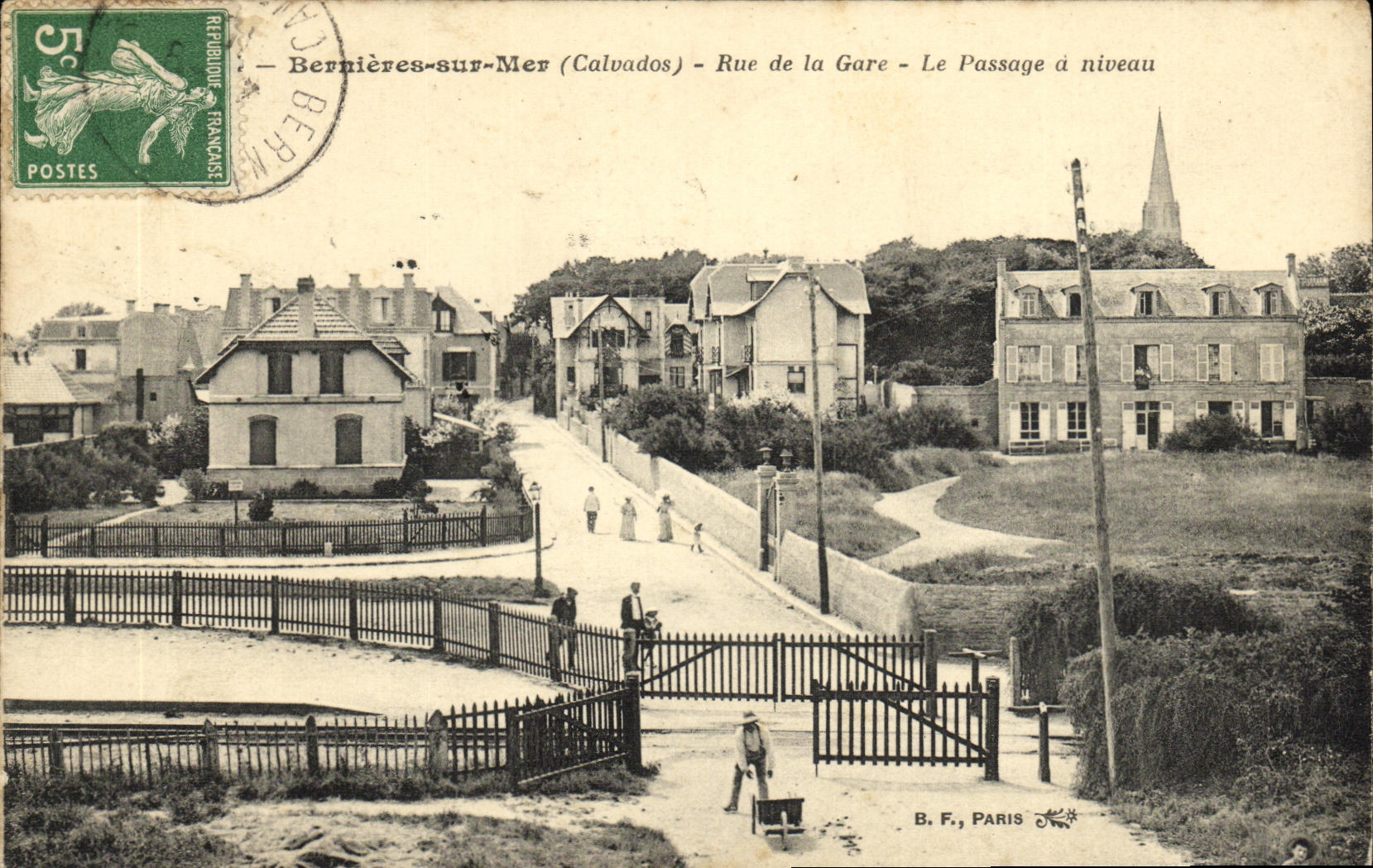 VINTAGE POSTCARD Bernieres On Mer Street of the Station the Crossing level