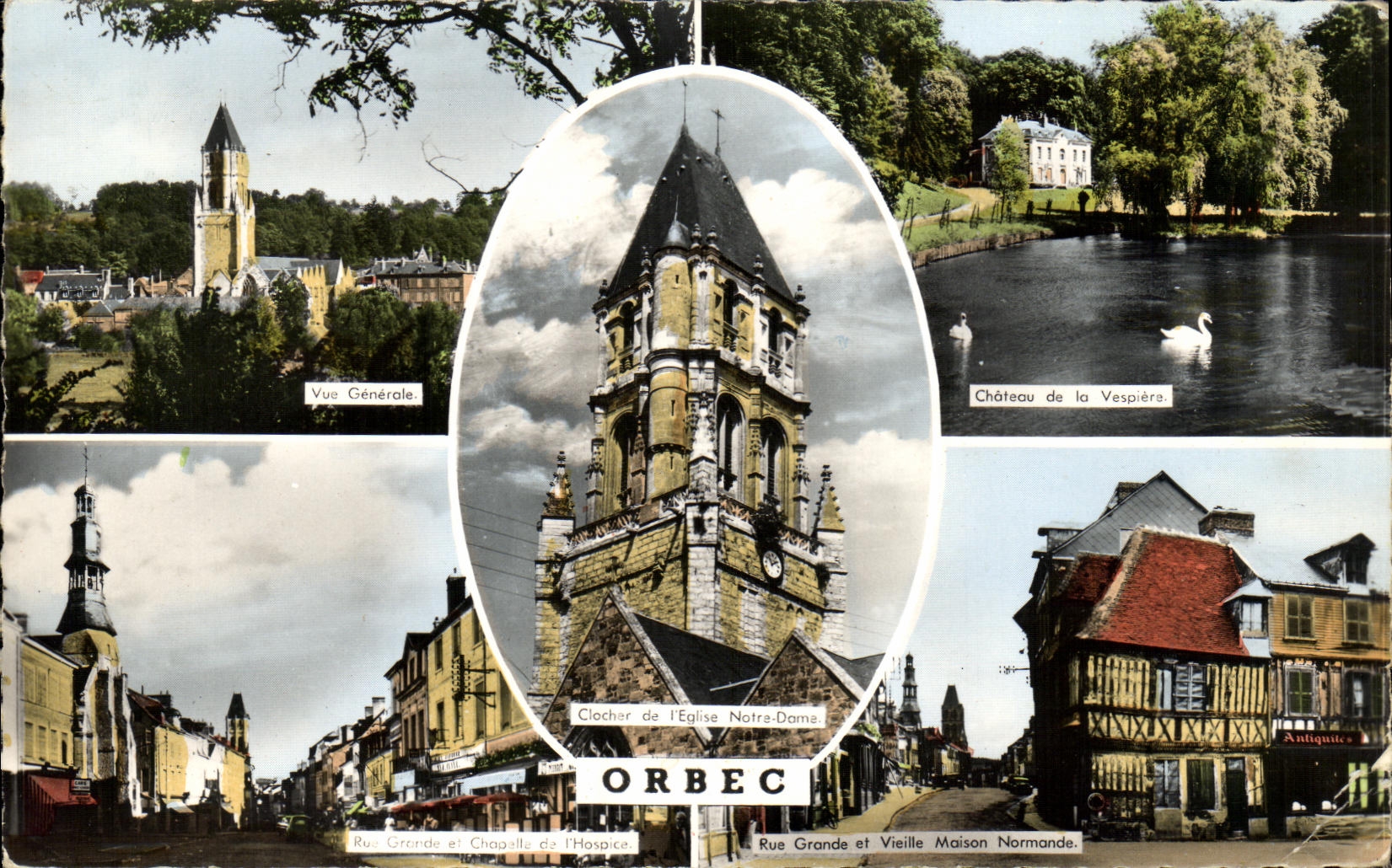 CPM Orbec Vue generale Chateau de la Vespiere Rue grande et chapelle de l hospice