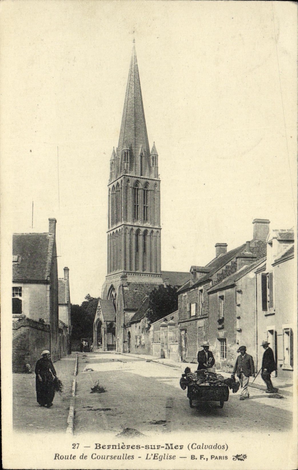 VINTAGE POSTCARD Bernieres on Sea Road of Courseulles L Church