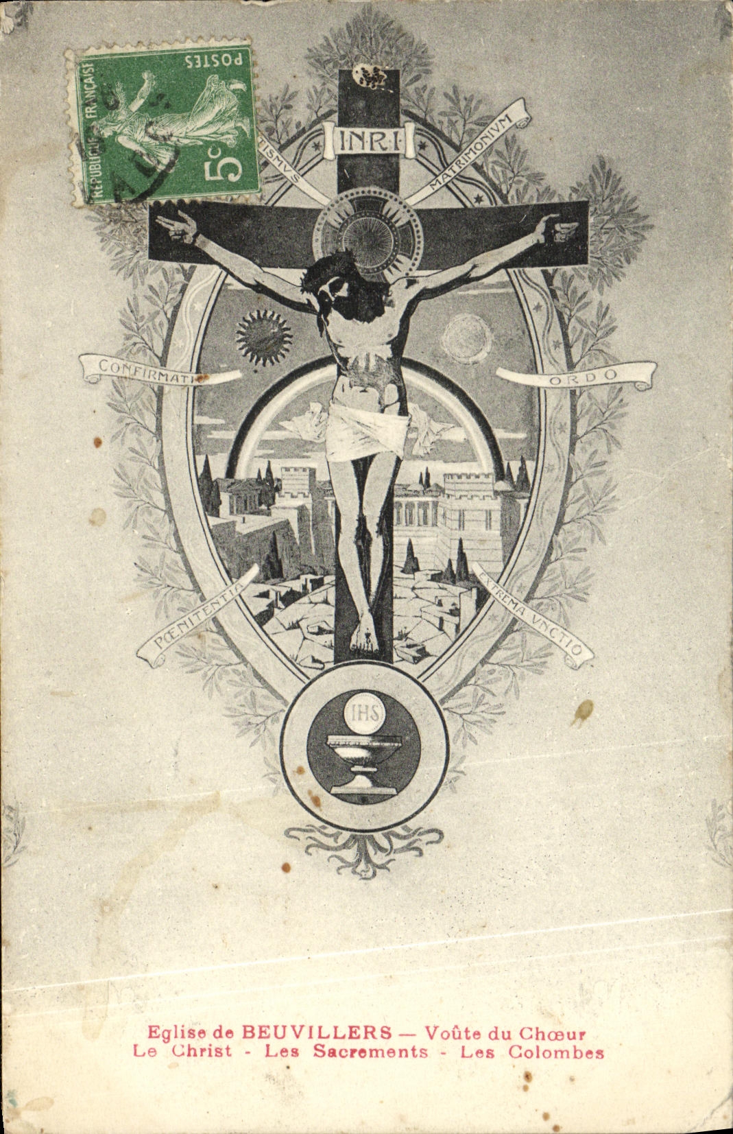 CPA Eglise de Beuvillers Voute du Choeur Le Christ Les sacrements Les colombes