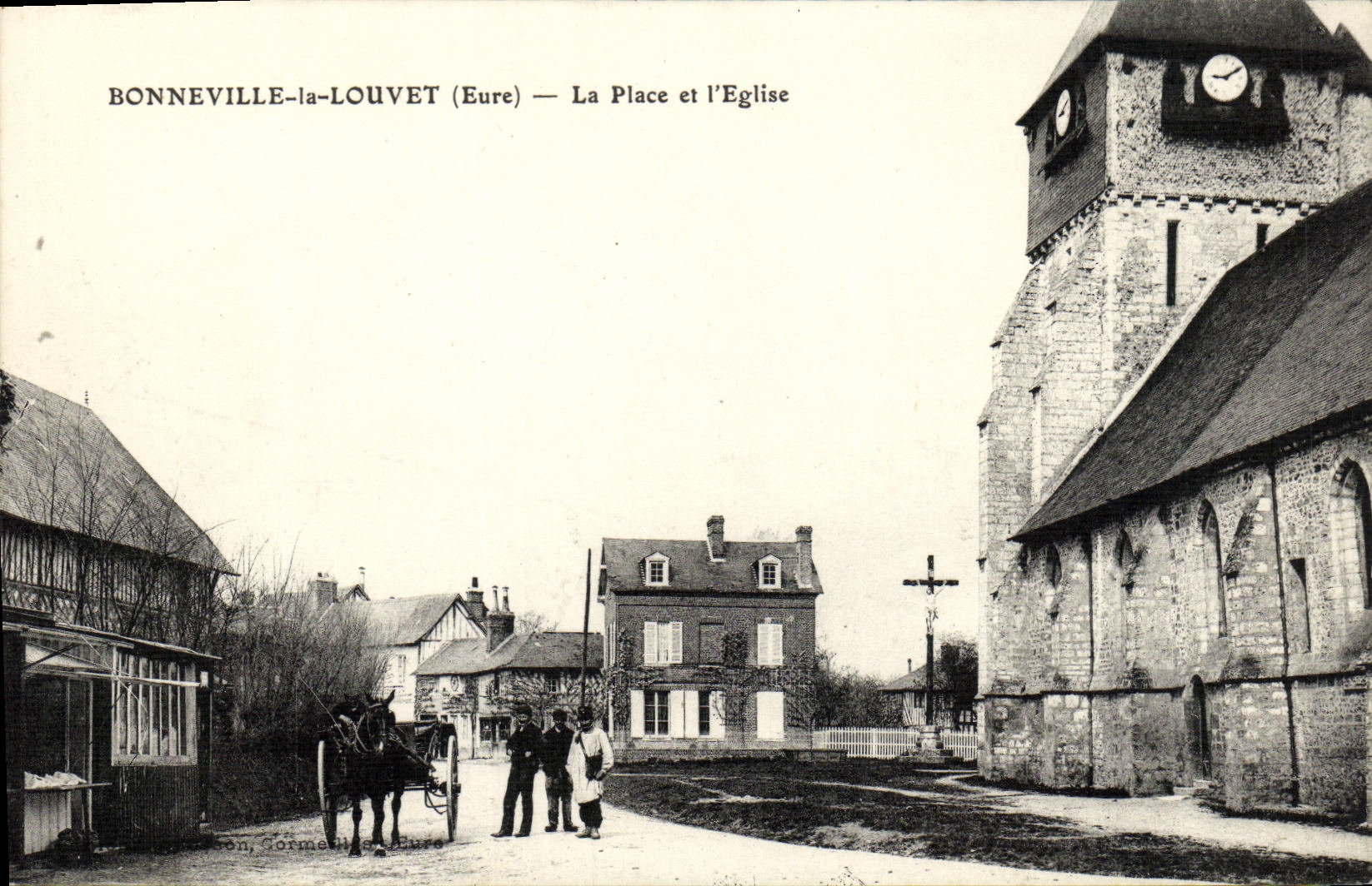 VINTAGE POSTCARD Bonneville Louvet the Place and L Church coach Horse