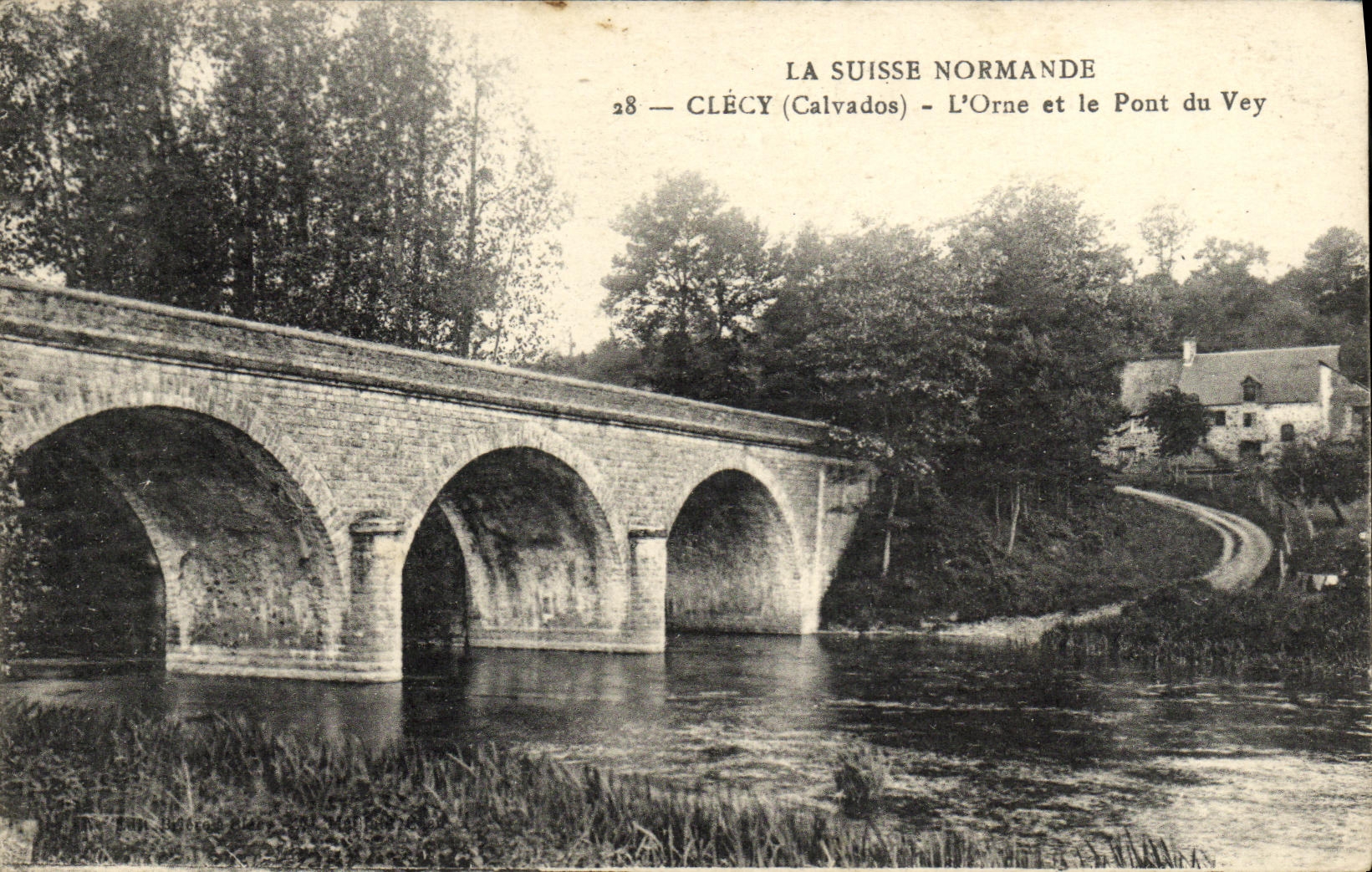 La POSTAL Suiza Normande Clecy L de la VENDIMIA adorna y el puente de Vey