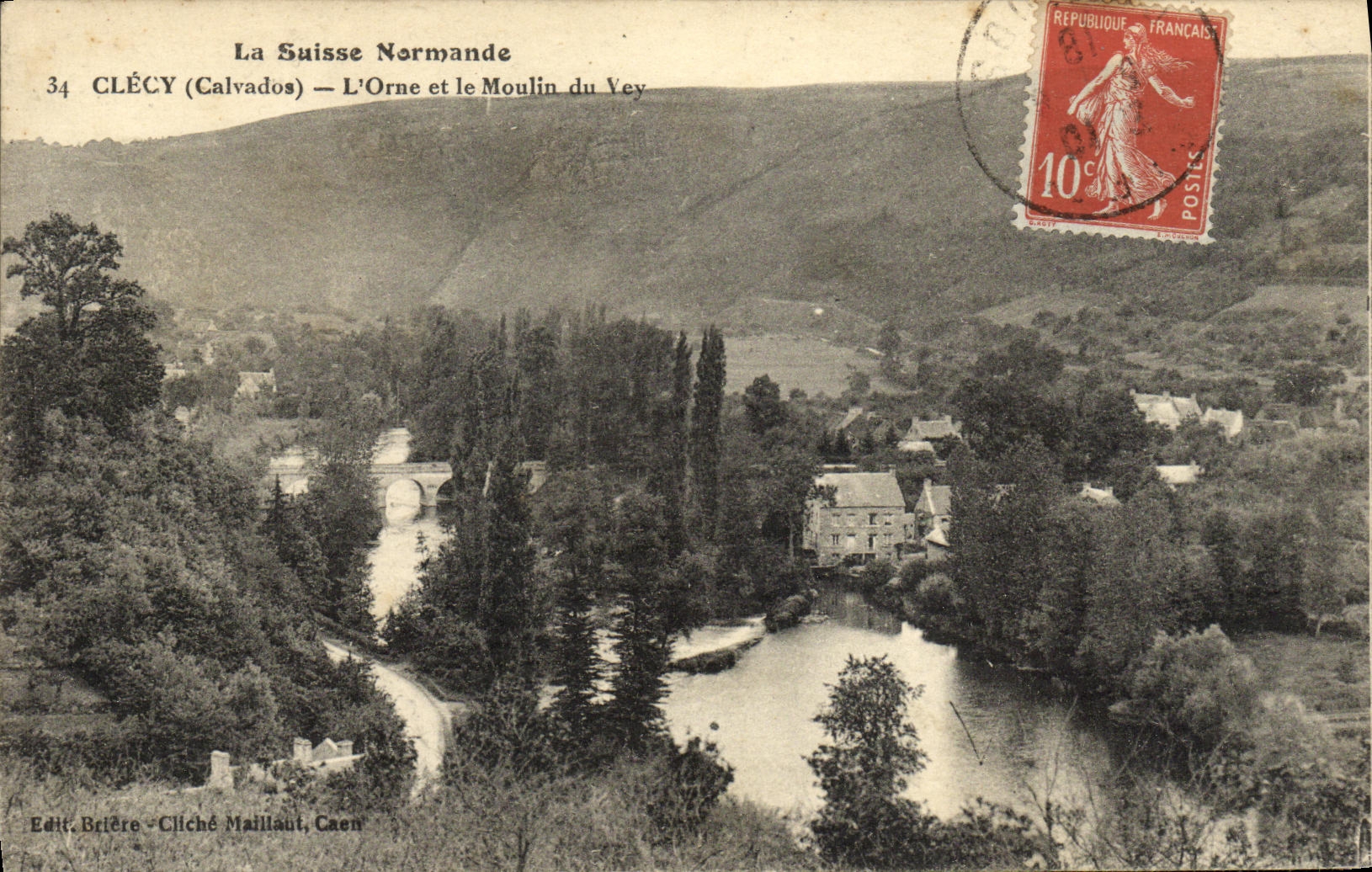 La POSTAL Suiza Normande Clecy L de la VENDIMIA adorna y el molino de Vey