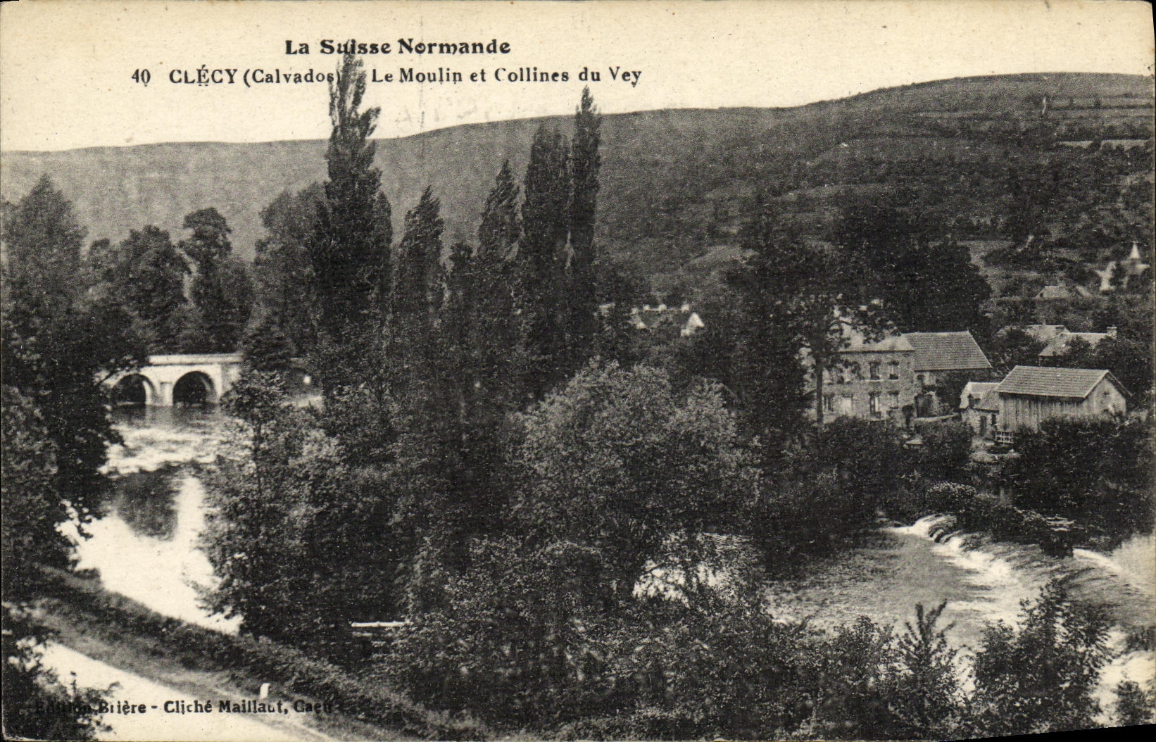 VINTAGE POSTCARD Switzerland Clecy Norman the Mill and Hills of Vey