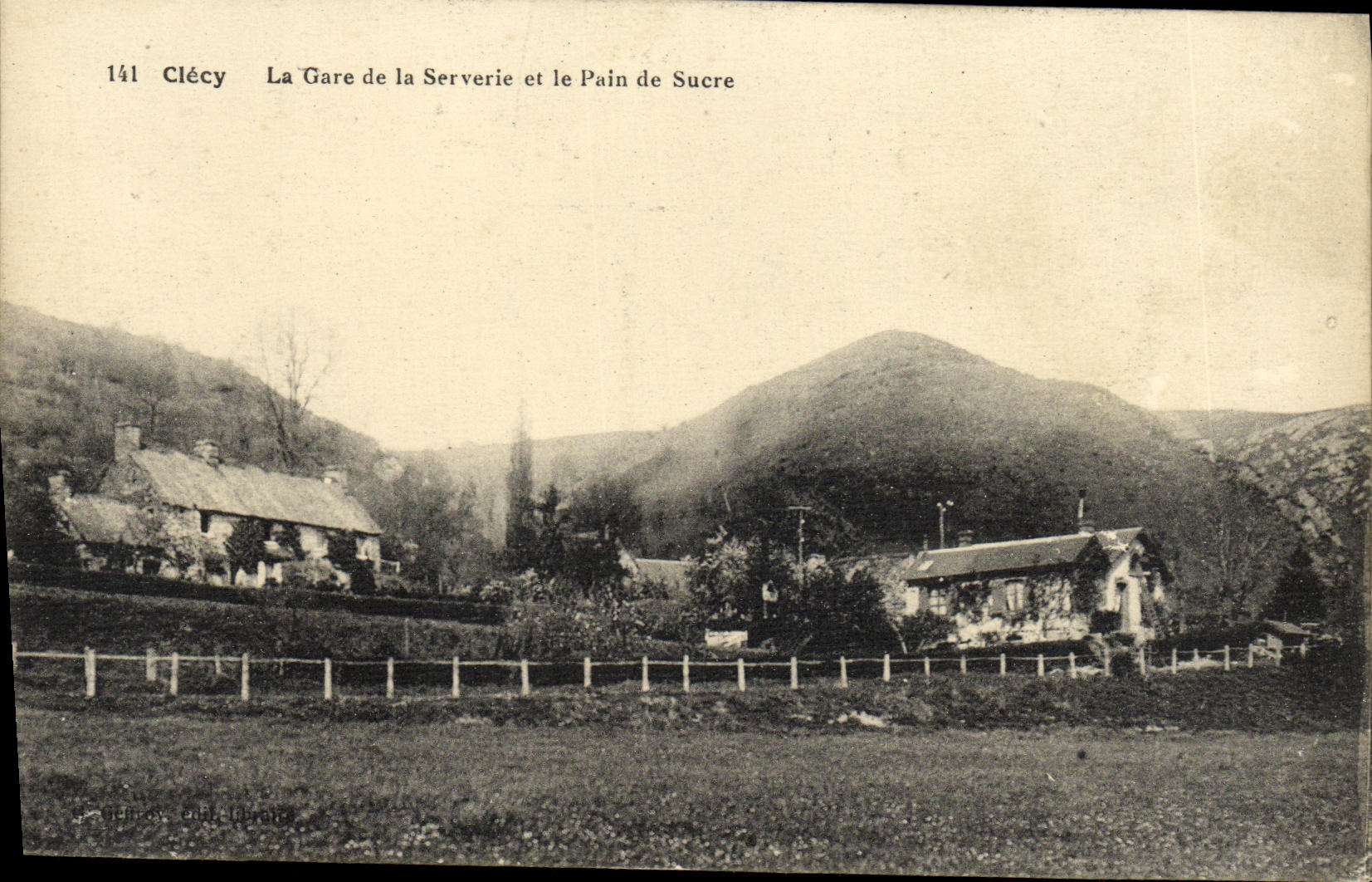 VINTAGE POSTCARD Clecy Train station of Serverie and the Sugar loaf