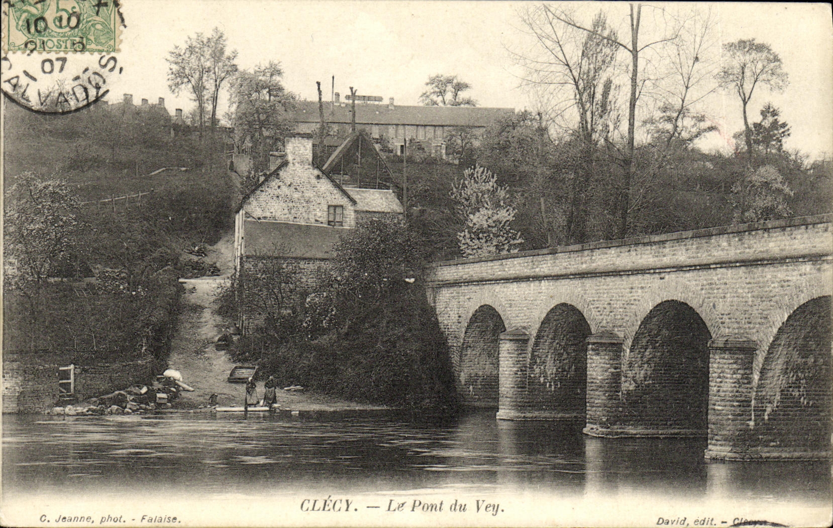 VINTAGE POSTCARD Clecy the Bridge of Vey Lavender fields
