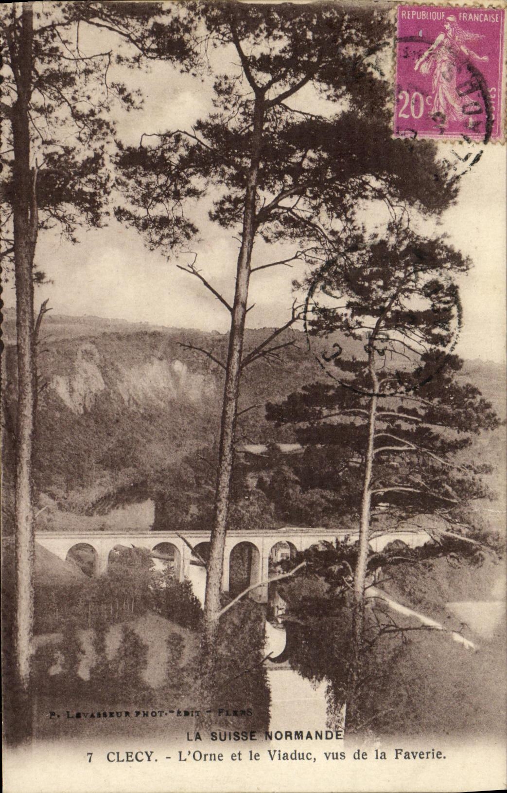 La POSTAL Suiza Normande Clecy L de la VENDIMIA adorna y el viaducto visto de Faverie