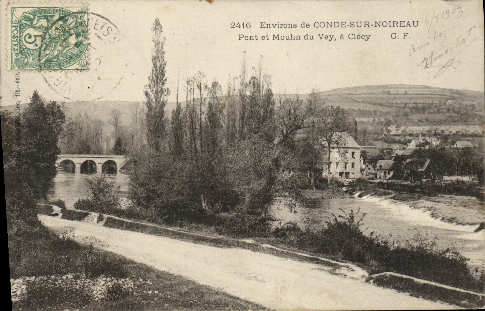 VINTAGE POSTCARD Clecy surroundings of Cop On Noireau Bridge and mill of Very