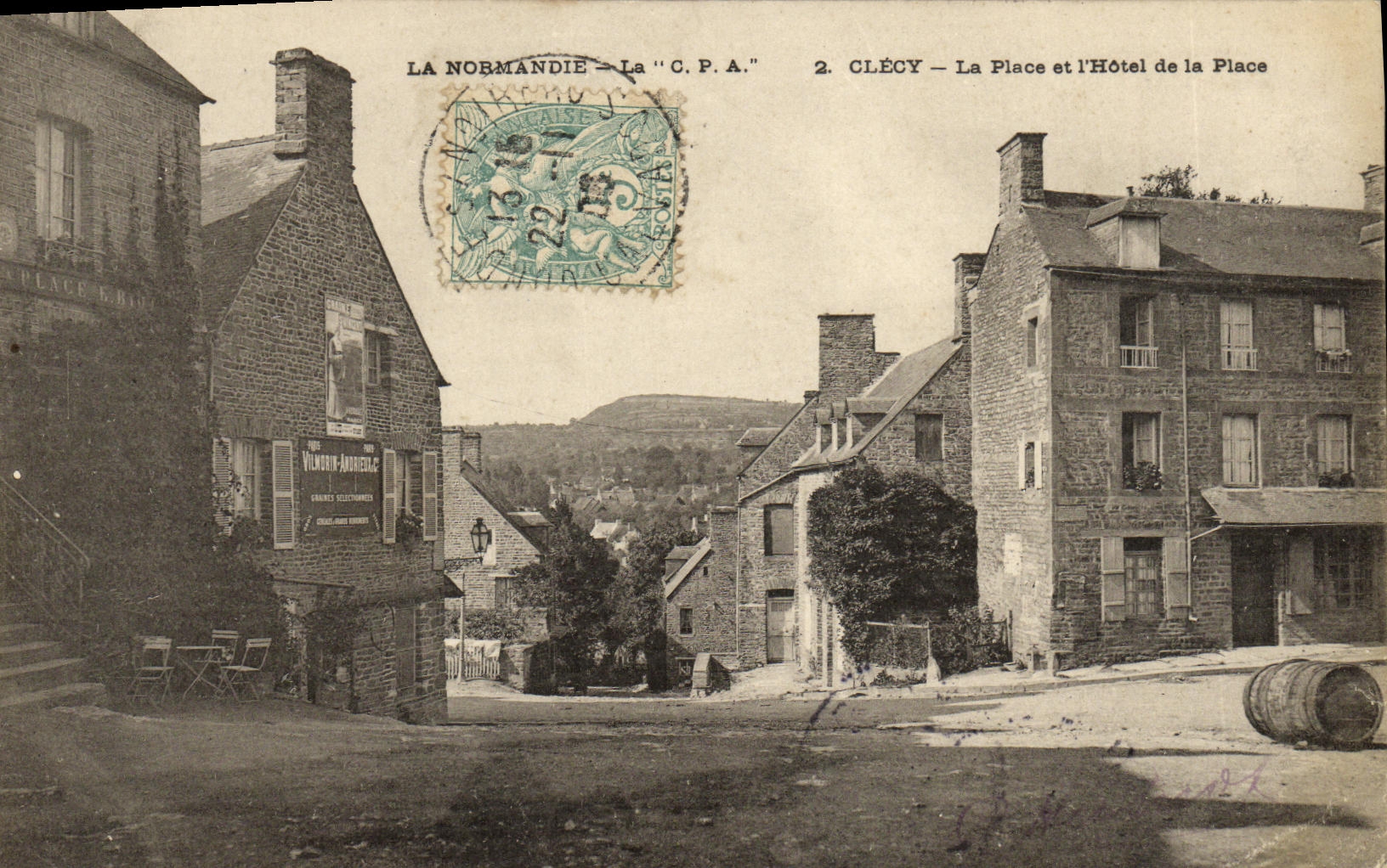 VINTAGE POSTCARD Clecy the Place and L Hotel of the Place
