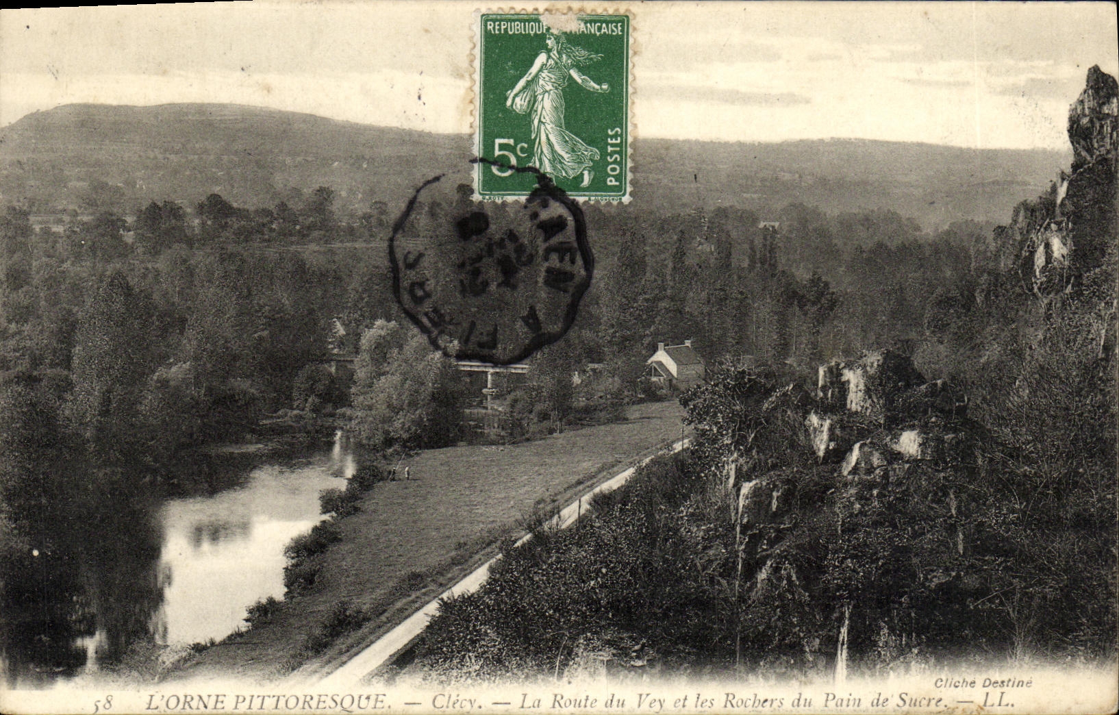 VINTAGE POSTCARD Clecy the Road of Vey and Rocks of the bread of sugar