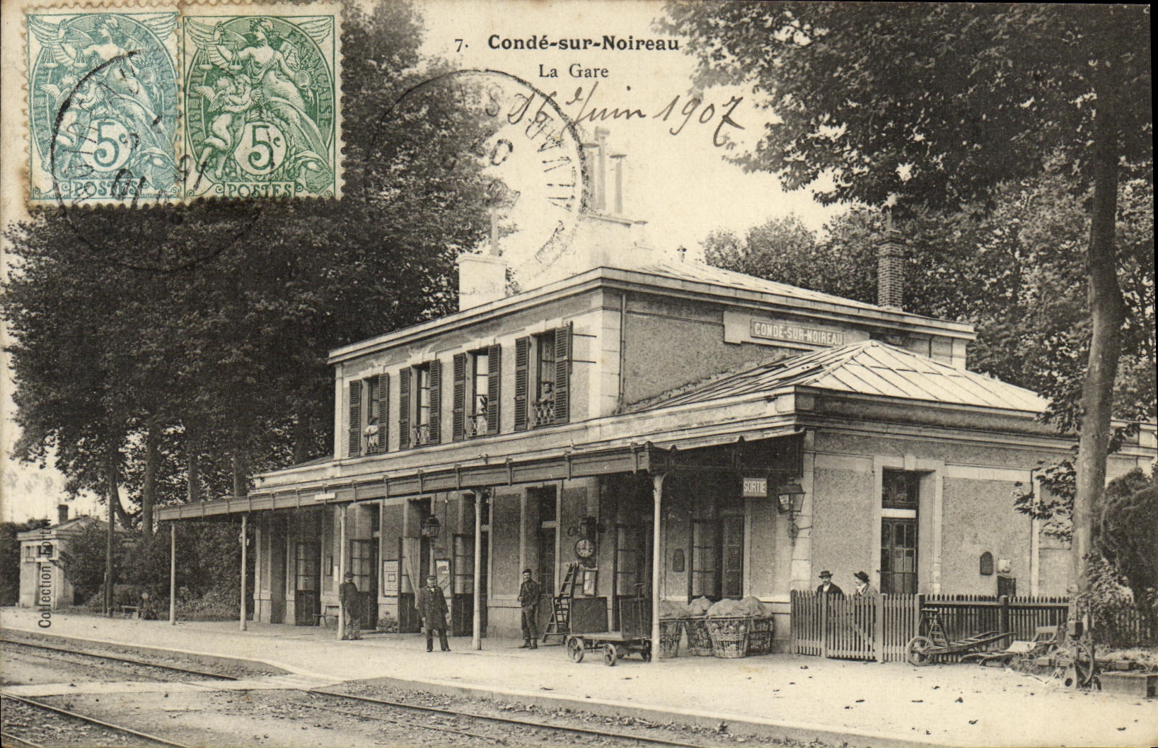 VINTAGE POSTCARD Cop On Noireau Train station TOP