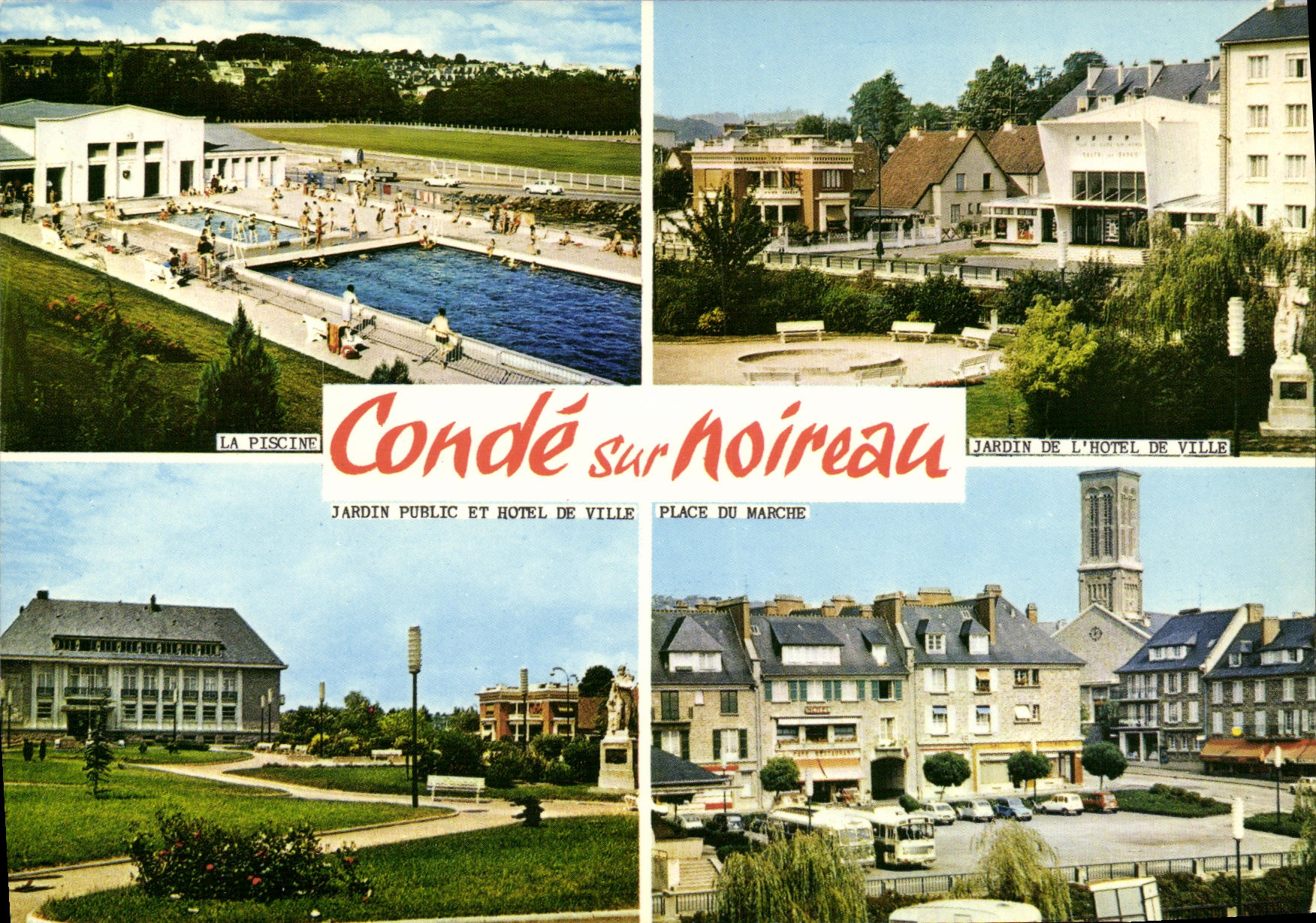 CPM Conde Sur Noireau Piscine Jardin de l hotel de ville Place du marche