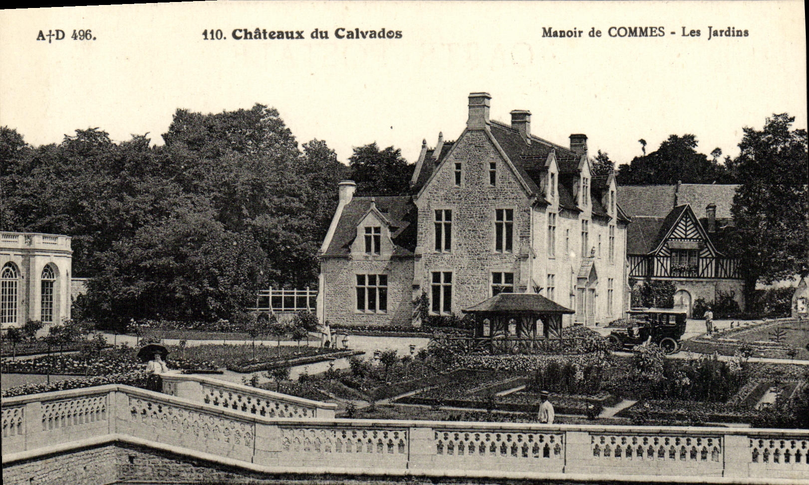 Los castillos de la POSTAL de la VENDIMIA del senorio del Apple brandy de Commes cultivan un huerto