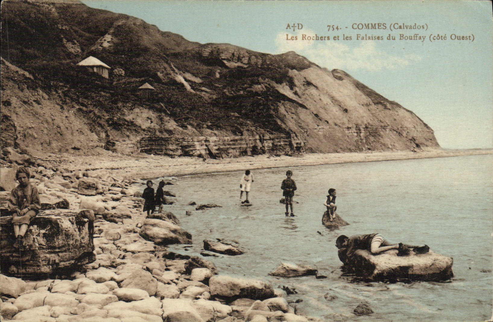 VINTAGE POSTCARD Commes rocks and cliffs of Bouffayn West coast Children
