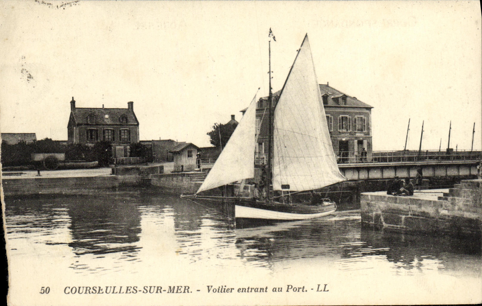 VINTAGE POSTCARD Sailing Courseulles On Sea Entering to the Port Sailing Boat