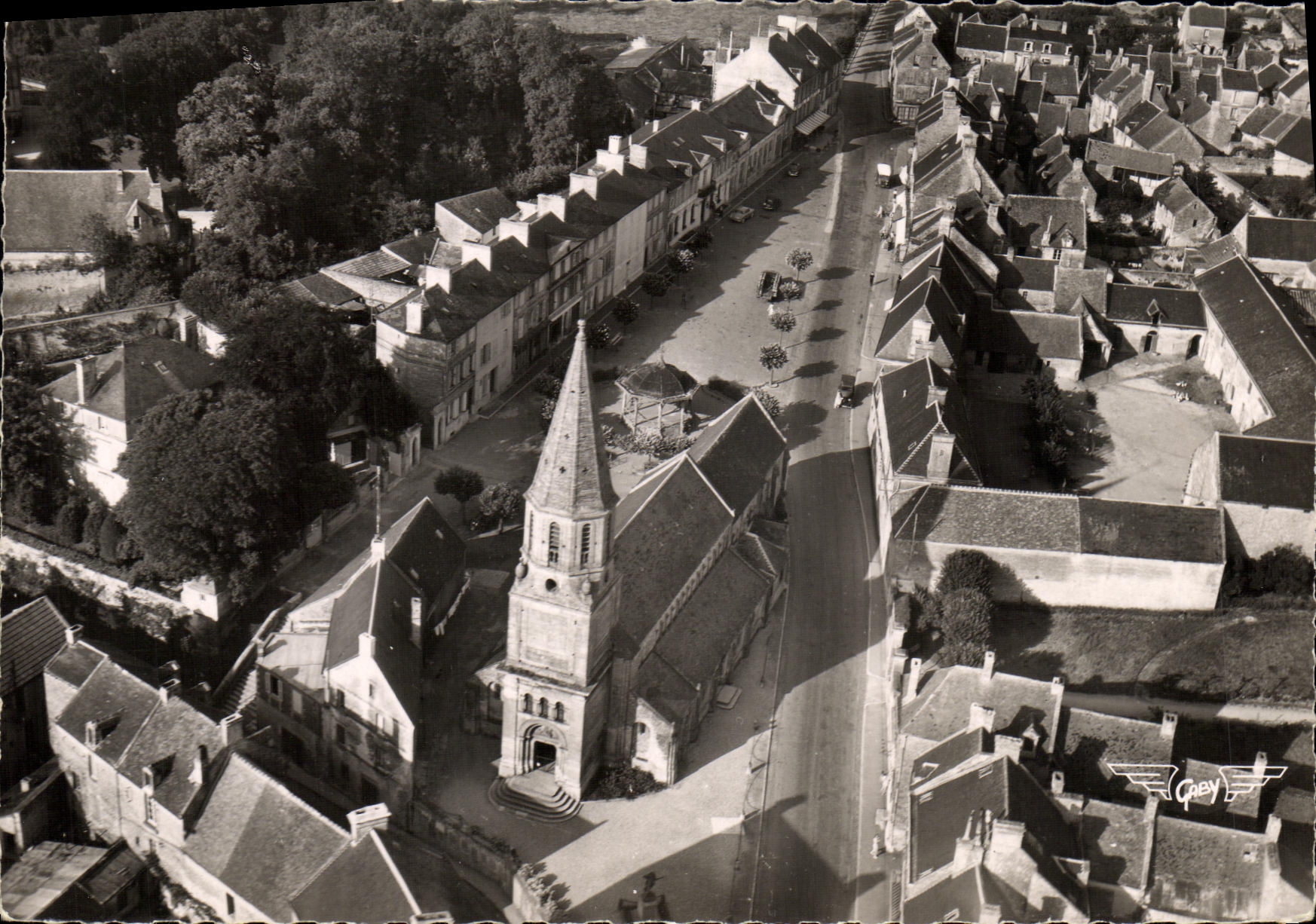 MODERN CARD France Seen of the Sky Creully L Church and the Place of the Market
