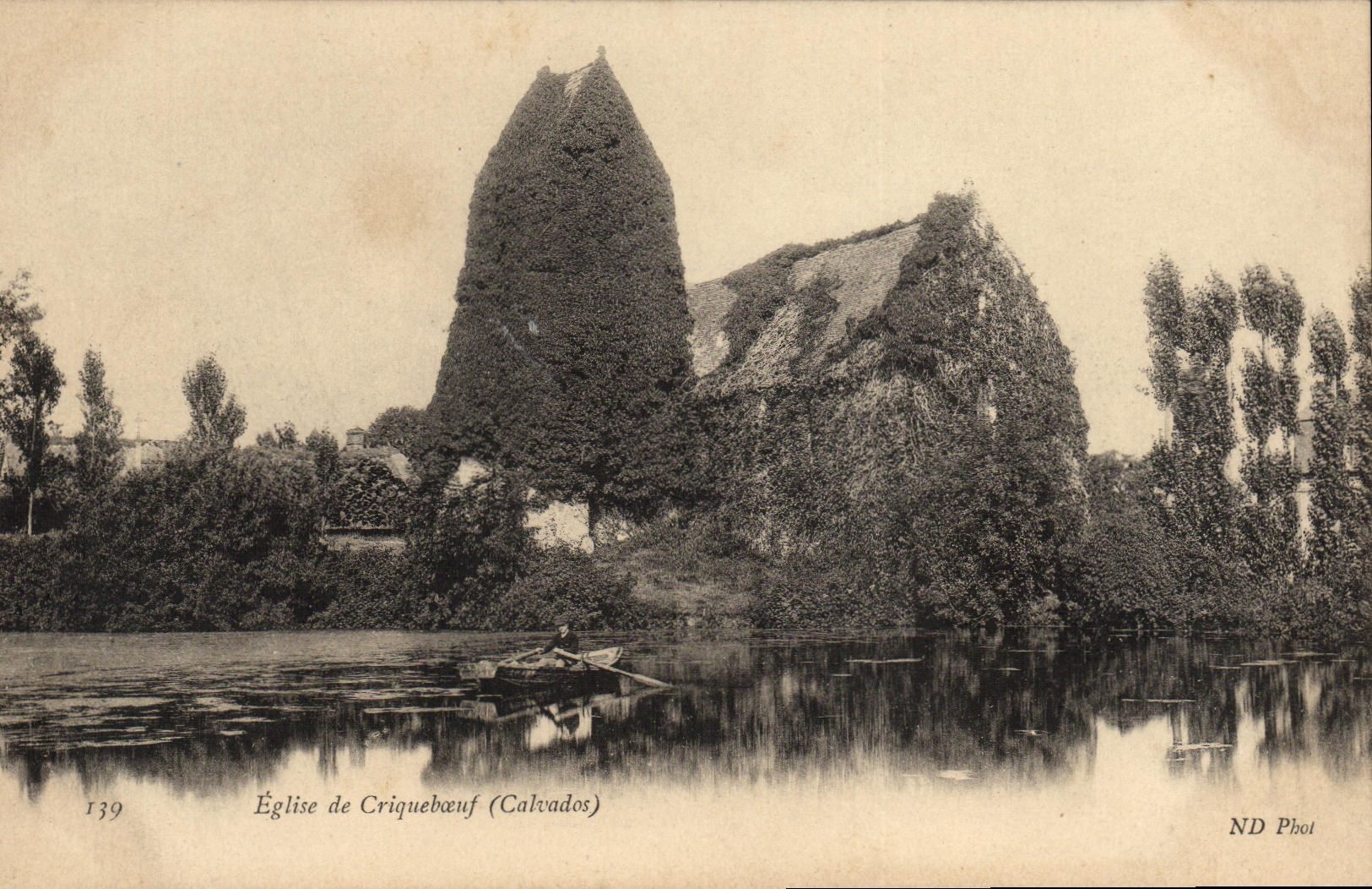 VINTAGE POSTCARD Church of Cricqueboeuf Boat
