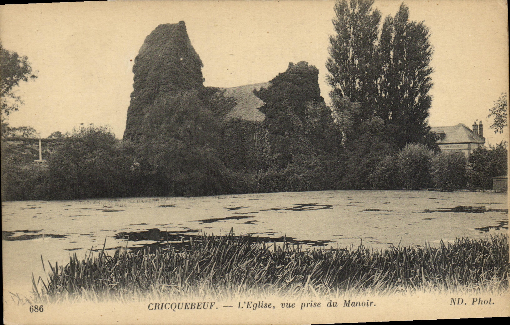 VINTAGE POSTCARD Cricqueboeuf L Church seen from of the Manor