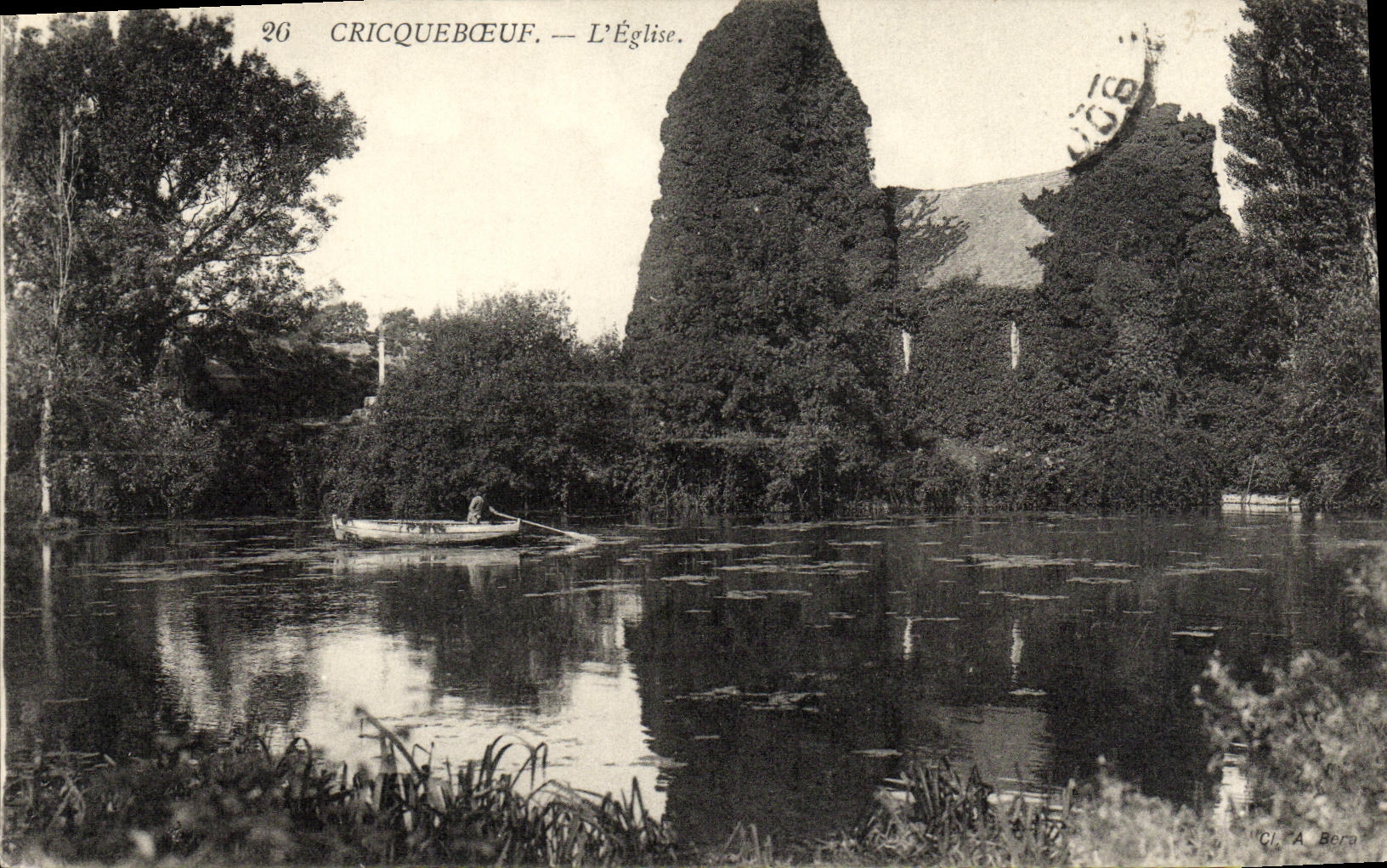 VINTAGE POSTCARD Cricqueboeuf L Church Boat