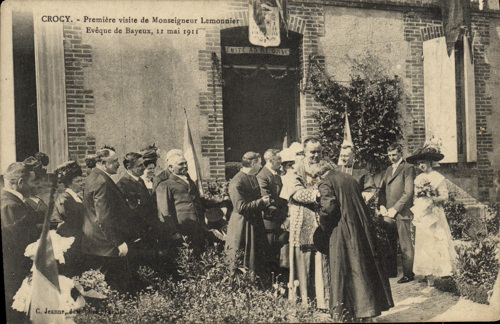 VINTAGE POSTCARD Crocy Premiere visits of Monseigneur Lemonnier Eveque of Bayeux May 11th  1911 TOP