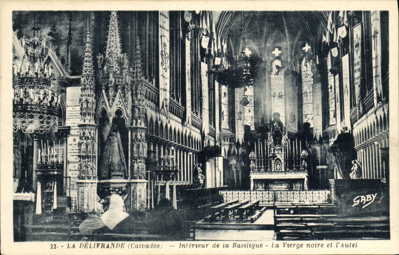 VINTAGE POSTCARD Interior Delivrande of the Basilica the black Virgin and L Furnace bridge