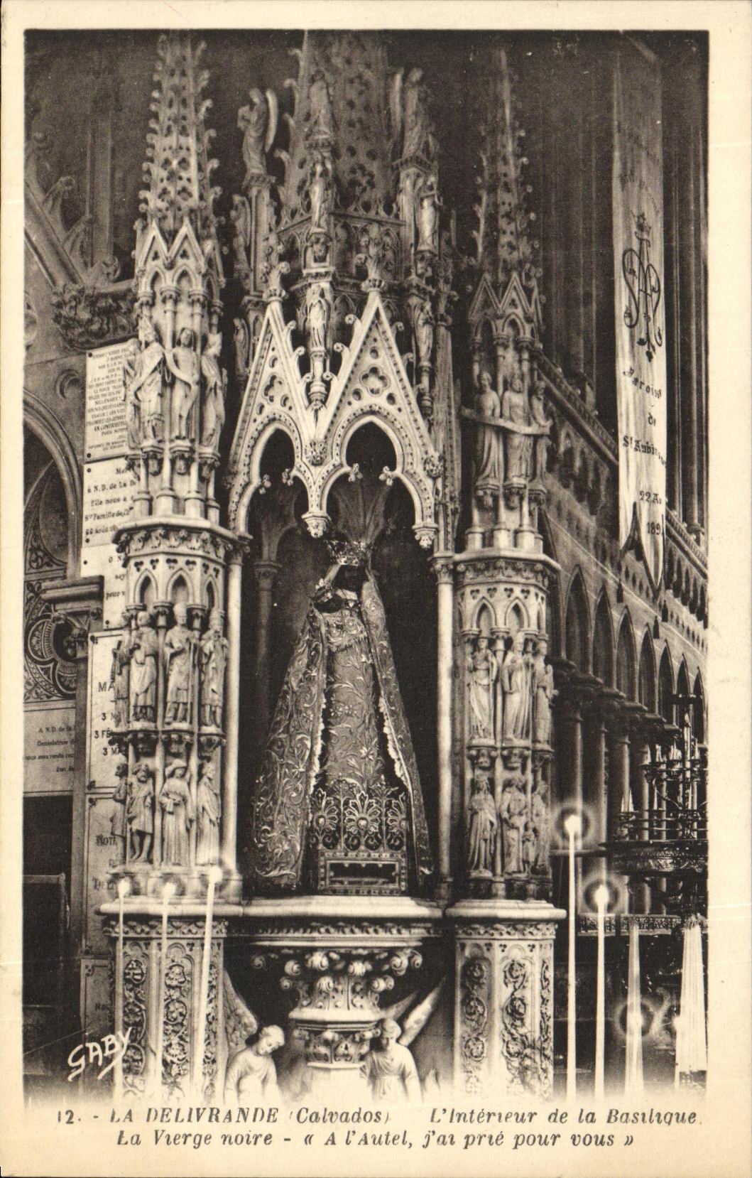VINTAGE POSTCARD Interior Delivrande of the Basilica the black Virgin