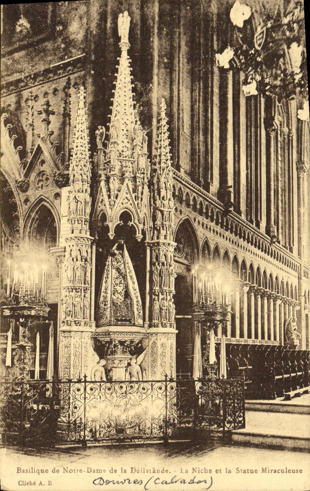 VINTAGE POSTCARD Basilica of the Notre Dame of Delivrande the Niche and the Miraculous Statue