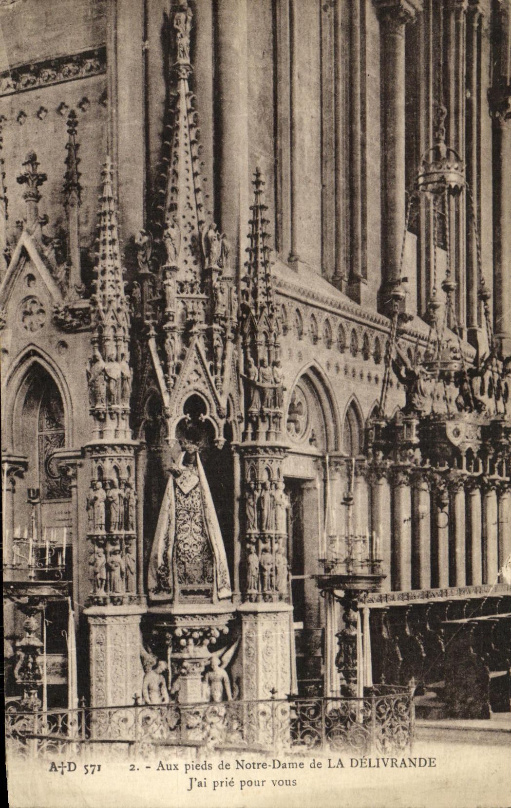VINTAGE POSTCARD With the feet of Notre Dame of Delivrande