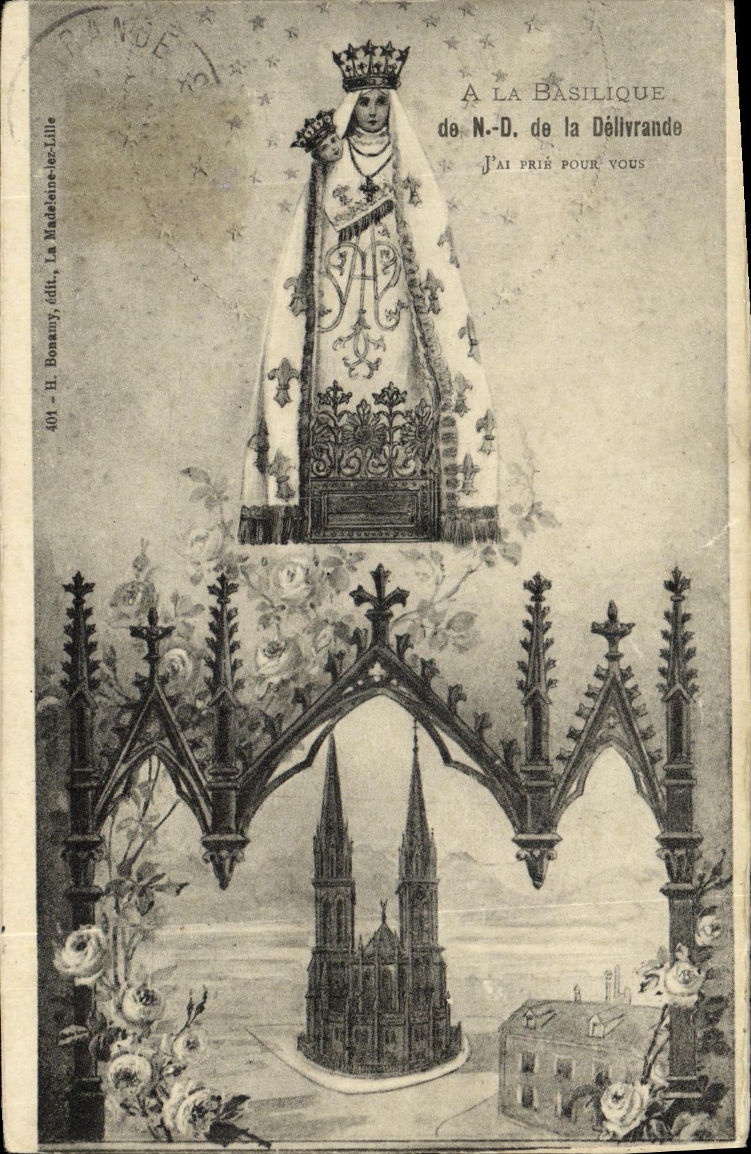 VINTAGE POSTCARD With the Basilica of NR D of Delivrande