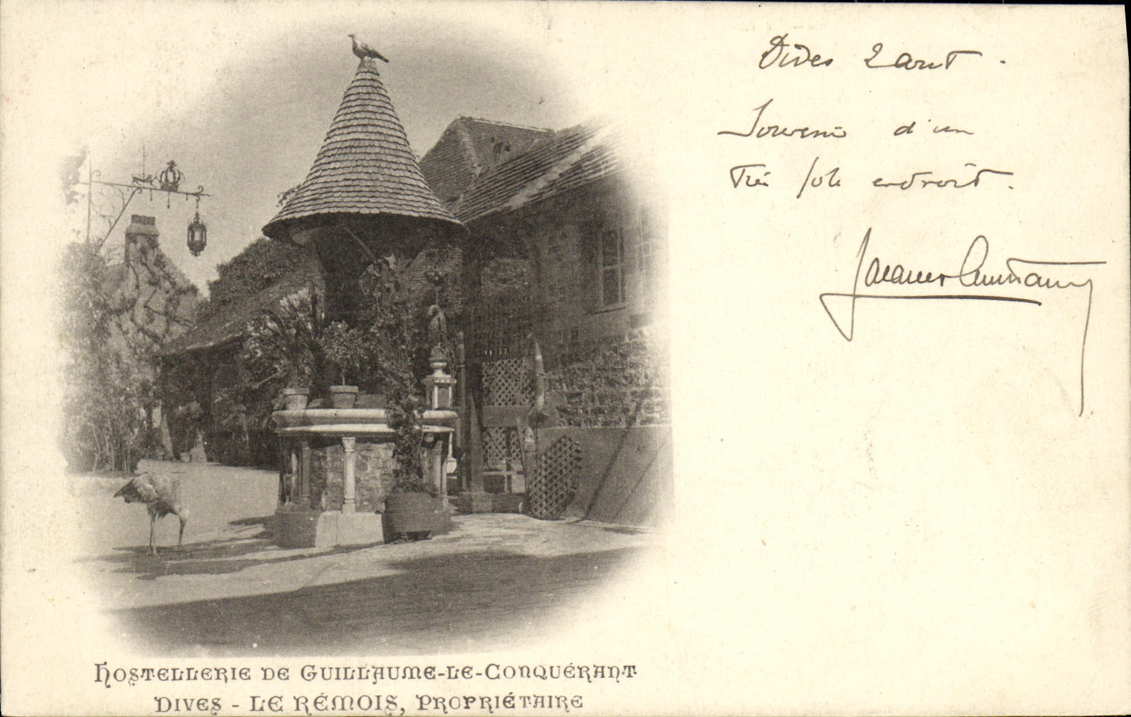 POSTAL Remois divino Hostellrie de la VENDIMIA de Guillermo el dueno de Remois del conquistador