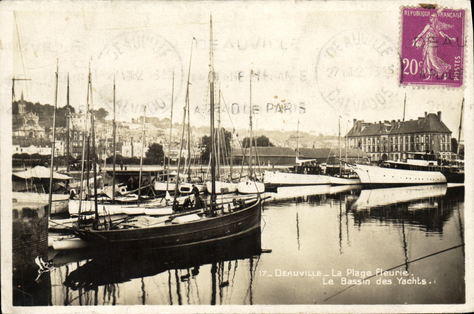 VINTAGE POSTCARD Deauville Flowered Beach the Basin of the yachts Boats