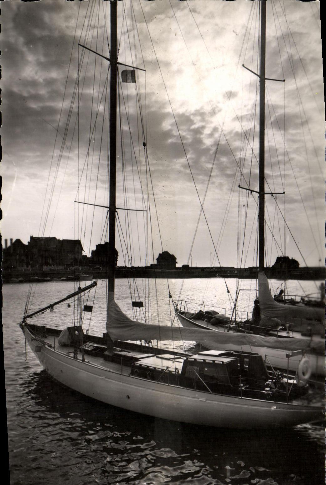 MODERN CARD Deauville Twilight on the Basin of the Yachts Boat