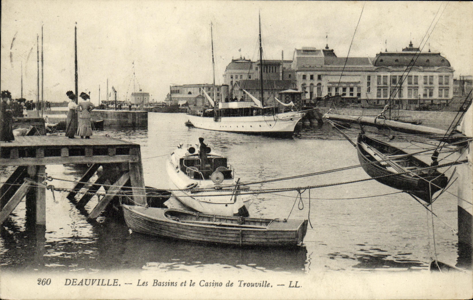 VINTAGE POSTCARD Deauville Basins and the Casino of Trouville Boats