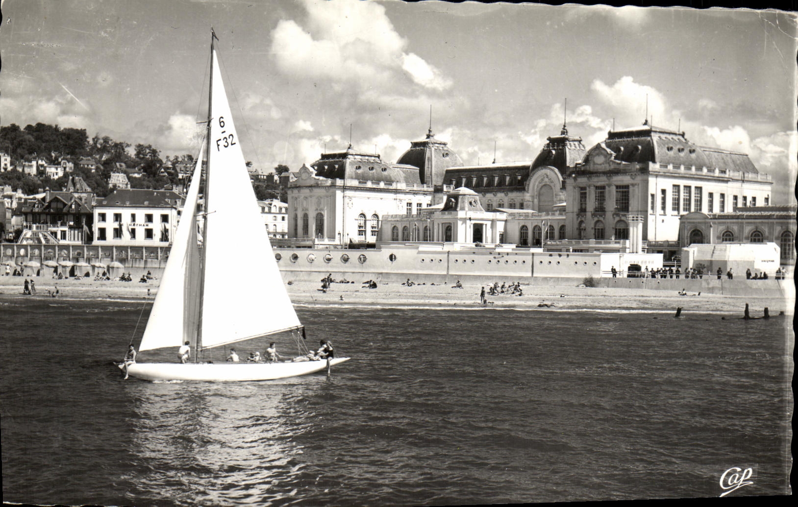 VINTAGE POSTCARD Deauville Flowered Beach Boat