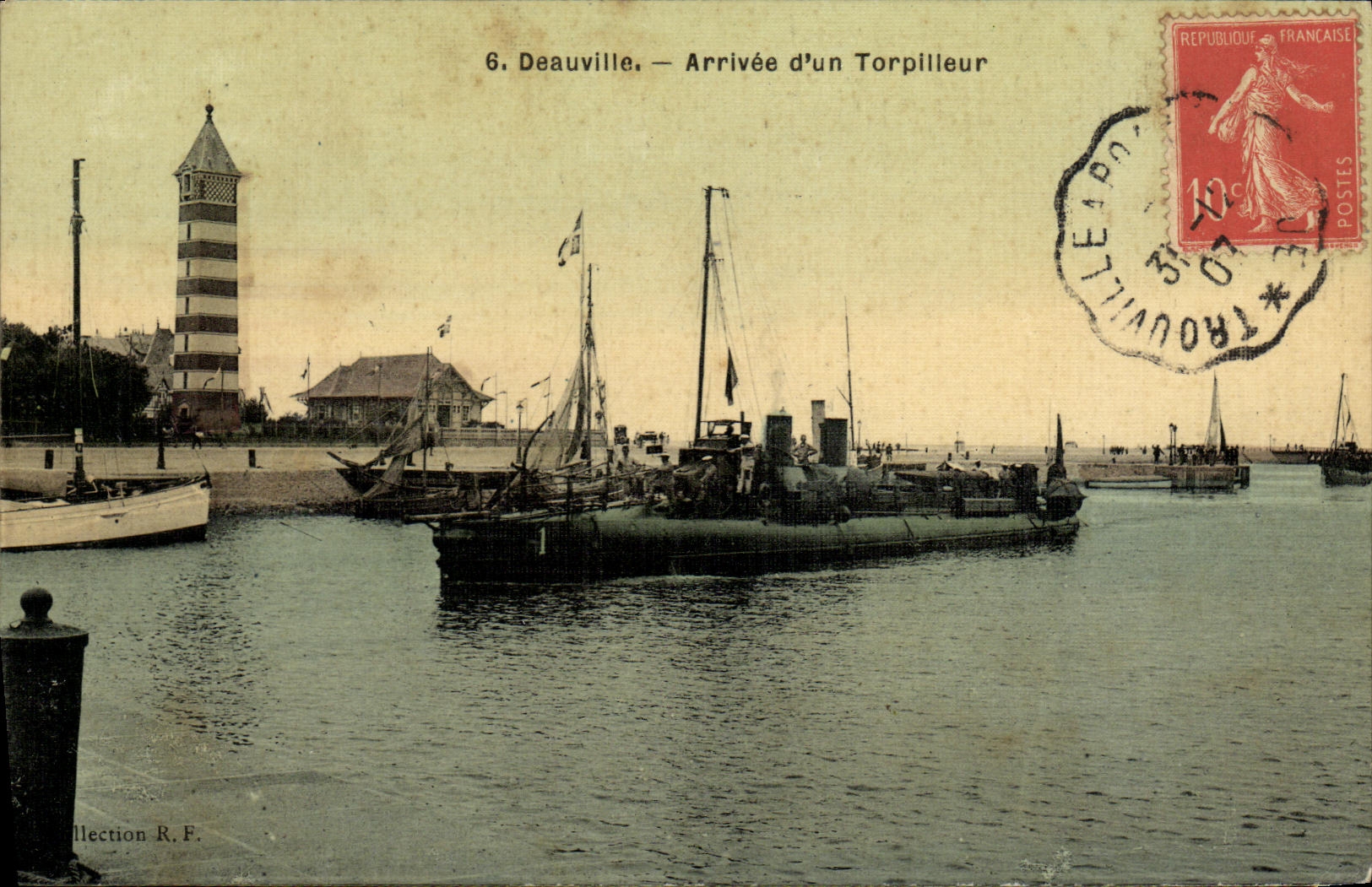 VINTAGE POSTCARD Arrived Deauville D Torplileur Boat chart toilee